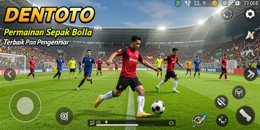 Tampilan gameplay DENTOTO yang seru dan menantang dalam permainan sepak bola.