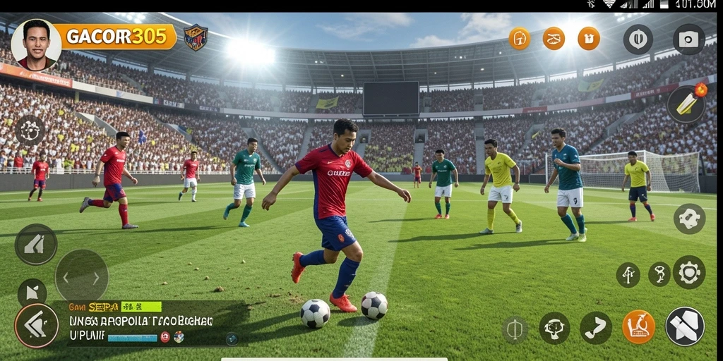 Screenshot gameplay GACOR305 menampilkan aksi sepak bola yang mendebarkan.