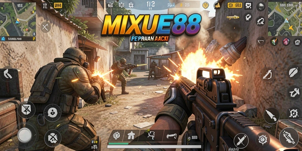 Tampilan gameplay intens dari MIXUE88 saat bertempur di medan perang.