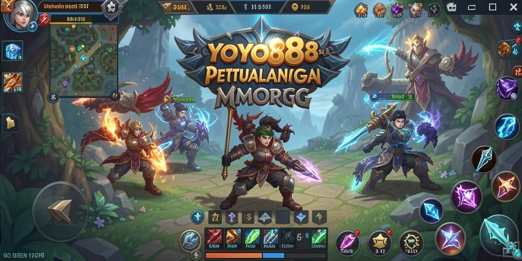 Screenshot utama YOYO88 menampilkan pertarungan epik dalam dunia MMORPG.